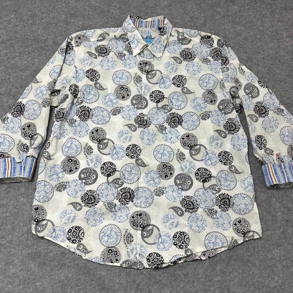 Robert Graham Shirt Mens 4XLT White Blue Paisley Medallion Long Sleeve Button Up